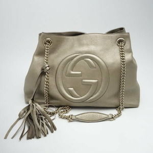 Gucci Tote Metallic Bag Calf White Chain